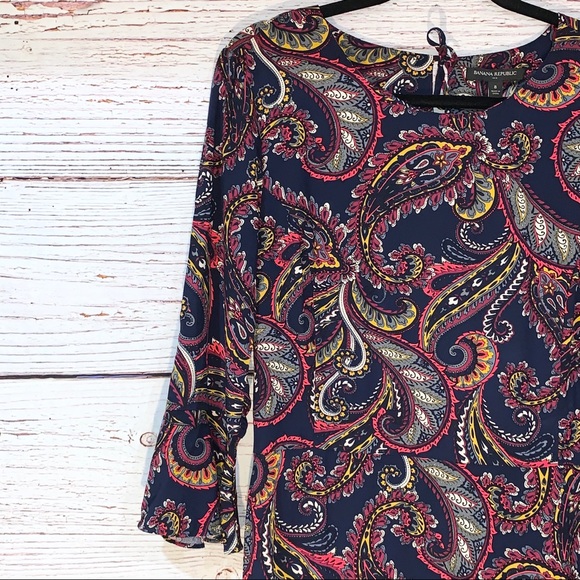 Banana Republic Paisley Ruffle Sleeve Dress Size 8 - Picture 5 of 9